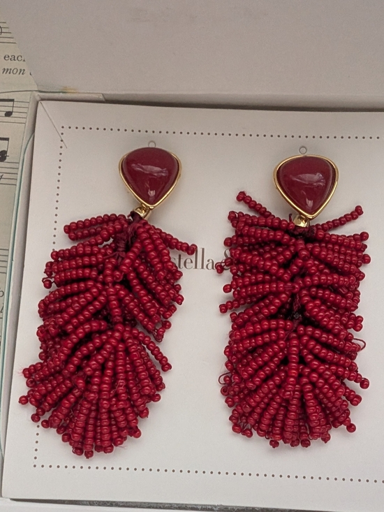 Stella & Dot Jewelry - Stella And Dot Red Beaded Drop Earrings - Statement Women Jewelry